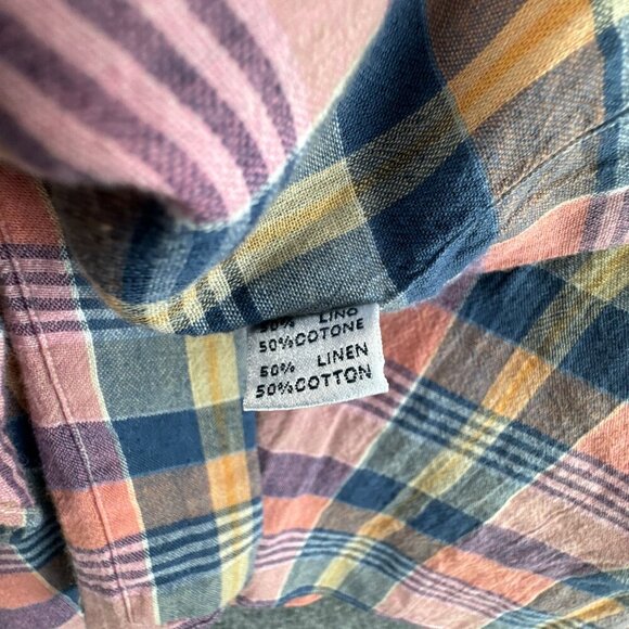 Eidos Napoli Shirt Mens 18.5/46 Pink Blue Button Up Linen Blend Plaid Italy - Picture 16 of 16